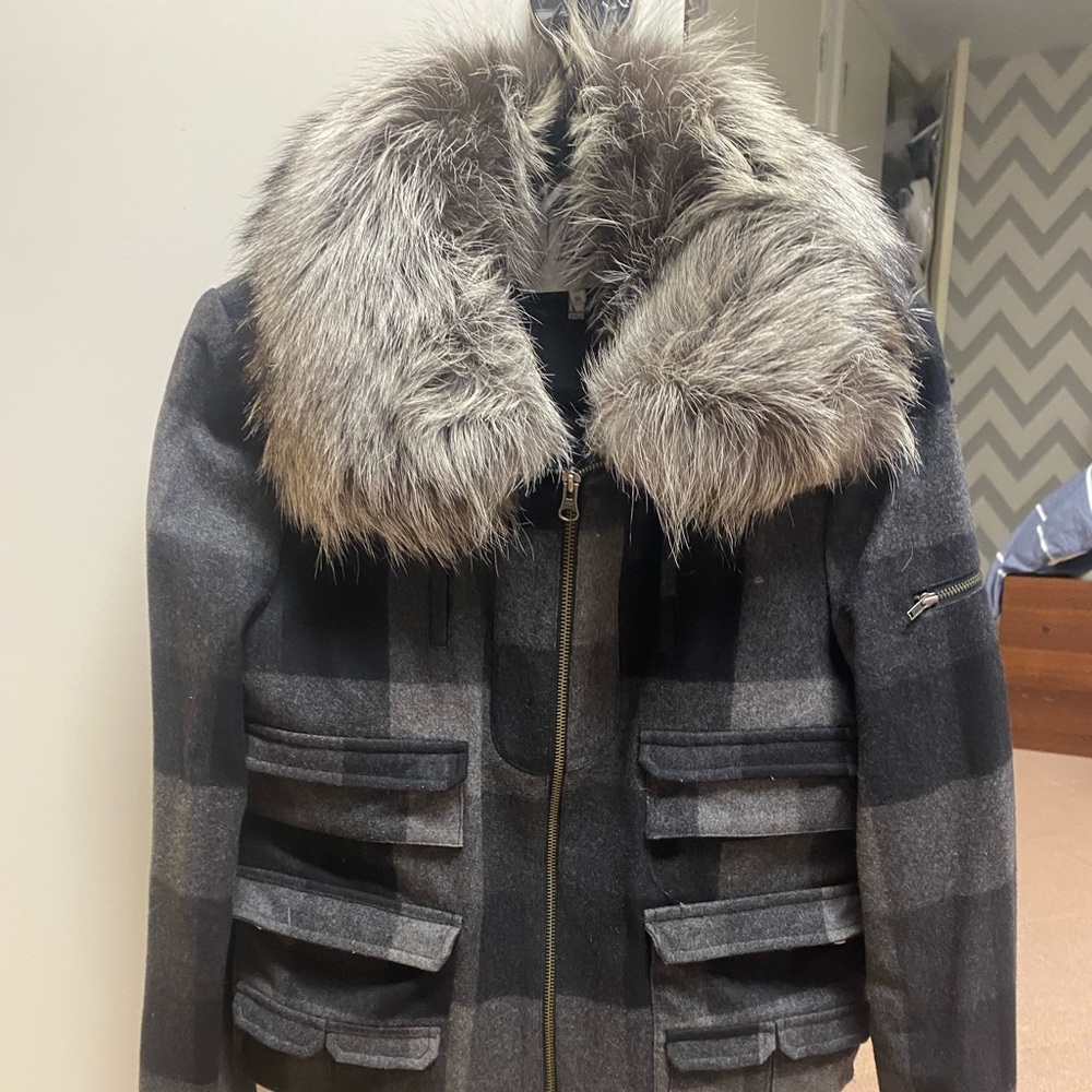 ADAM LIPPES wool coat with real fox collar. excellent condition.
